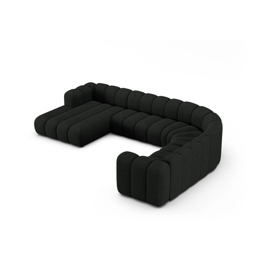 Boucle Modular Panoramic Right Corner Sofa, "Lupine", 6 Seats, 370x280x70, Black