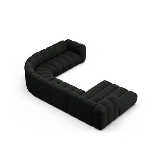 Boucle Modular Panoramic Right Corner Sofa, "Lupine", 6 Seats, 370x280x70, Black