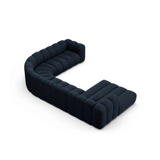 Boucle Modular Panoramic Right Corner Sofa, "Lupine", 6 Seats, 370x280x70, Dark Blue