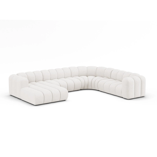 Boucle Modular Panoramic Right Corner Sofa, "Lupine", 6 Seats, 370x280x70, White