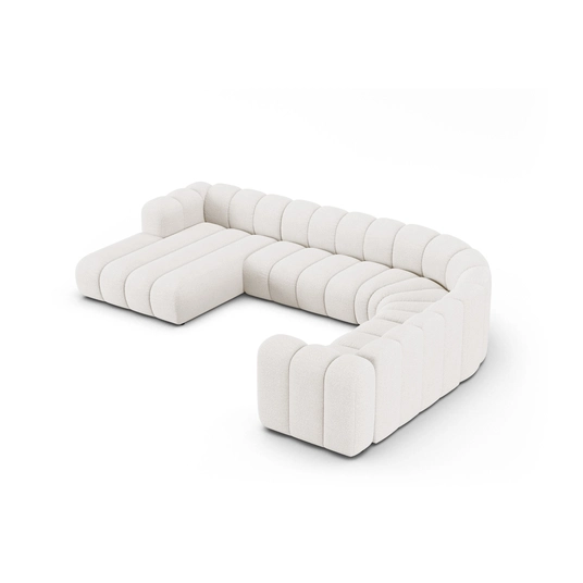 Boucle Modular Panoramic Right Corner Sofa, "Lupine", 6 Seats, 370x280x70, White