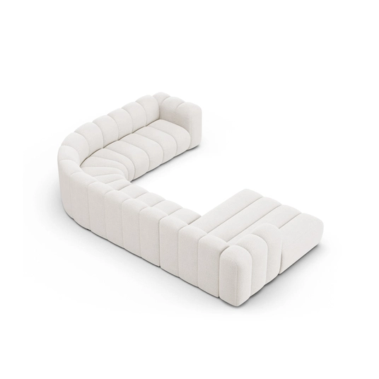 Boucle Modular Panoramic Right Corner Sofa, "Lupine", 6 Seats, 370x280x70, White