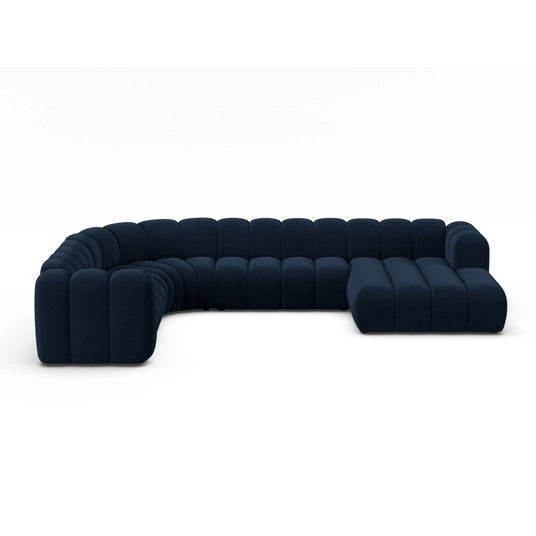 Velvet Modular Panoramic Left Corner Sofa, "Lupine", 6 Seats, 370x280x70, Royal Blue