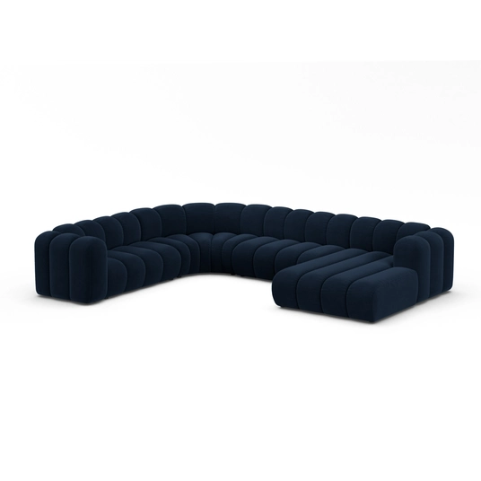 Velvet Modular Panoramic Left Corner Sofa, "Lupine", 6 Seats, 370x280x70, Royal Blue