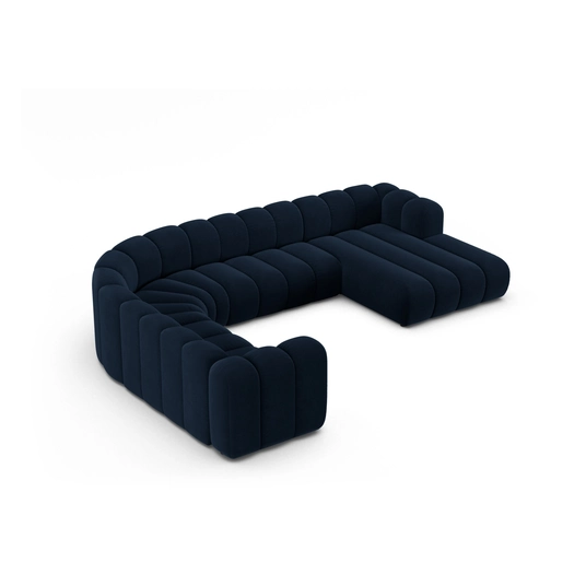 Velvet Modular Panoramic Left Corner Sofa, "Lupine", 6 Seats, 370x280x70, Royal Blue
