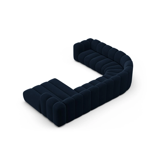 Velvet Modular Panoramic Left Corner Sofa, "Lupine", 6 Seats, 370x280x70, Royal Blue