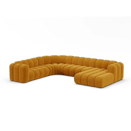 Velvet Modular Panoramic Left Corner Sofa, "Lupine", 6 Seats, 370x280x70, Yellow