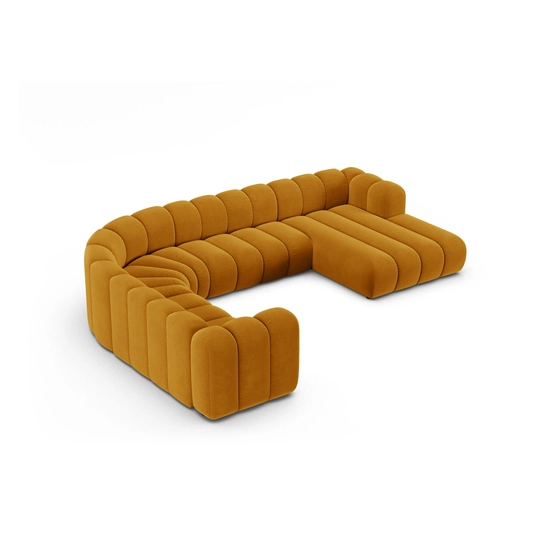 Velvet Modular Panoramic Left Corner Sofa, "Lupine", 6 Seats, 370x280x70, Yellow