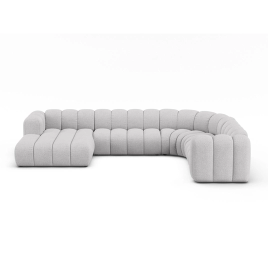 Boucle Modular Panoramic Right Corner Sofa, "Lupine", 6 Seats, 370x280x70, Light Grey