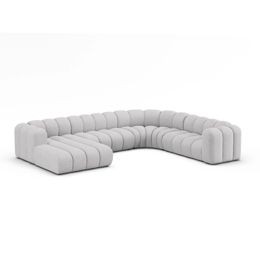 Boucle Modular Panoramic Right Corner Sofa, "Lupine", 6 Seats, 370x280x70, Light Grey