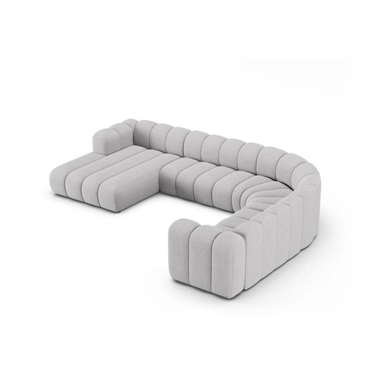 Boucle Modular Panoramic Right Corner Sofa, "Lupine", 6 Seats, 370x280x70, Light Grey