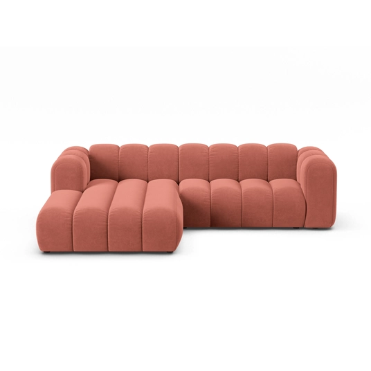 Velvet Modular Left Corner Sofa, "Lupine", 4 Seats, 260x177x70, Coral