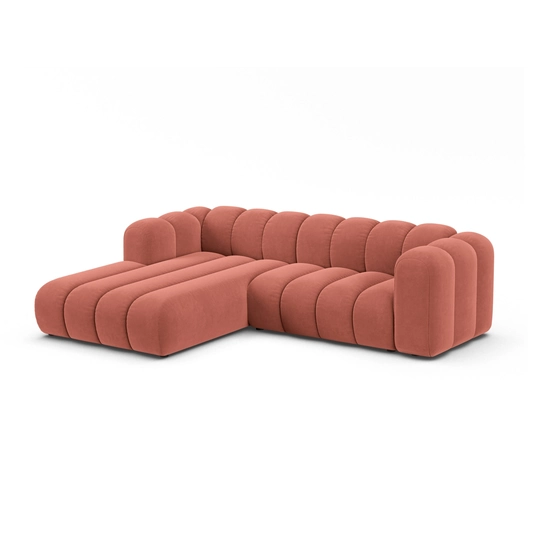 Velvet Modular Left Corner Sofa, "Lupine", 4 Seats, 260x177x70, Coral