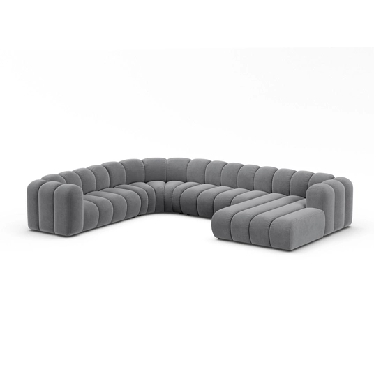 Velvet Modular Panoramic Left Corner Sofa, "Lupine", 6 Seats, 370x280x70, Grey