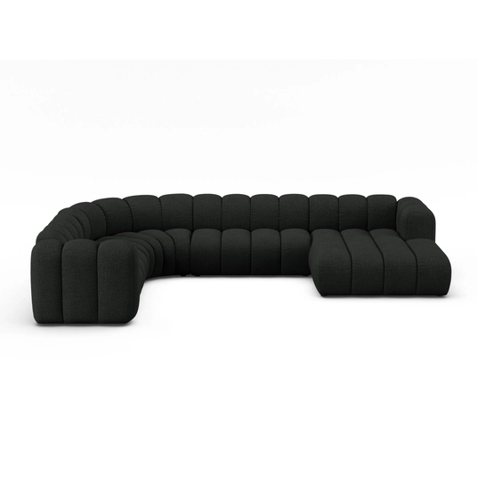 Boucle Modular Panoramic Left Corner Sofa, "Lupine", 6 Seats, 370x280x70, Black