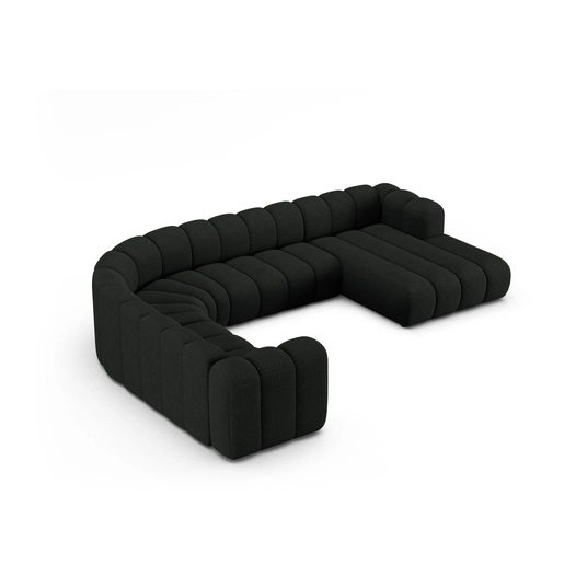Boucle Modular Panoramic Left Corner Sofa, "Lupine", 6 Seats, 370x280x70, Black