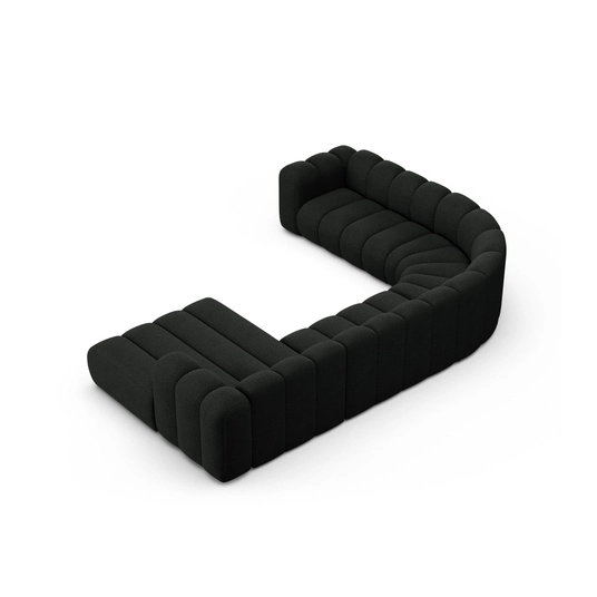 Boucle Modular Panoramic Left Corner Sofa, "Lupine", 6 Seats, 370x280x70, Black