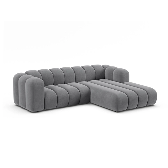 Velvet Modular Right Corner Sofa, "Lupine", 4 Seats, 260x177x70, Grey