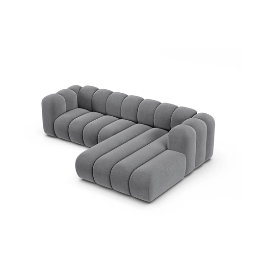 Velvet Modular Right Corner Sofa, "Lupine", 4 Seats, 260x177x70, Grey