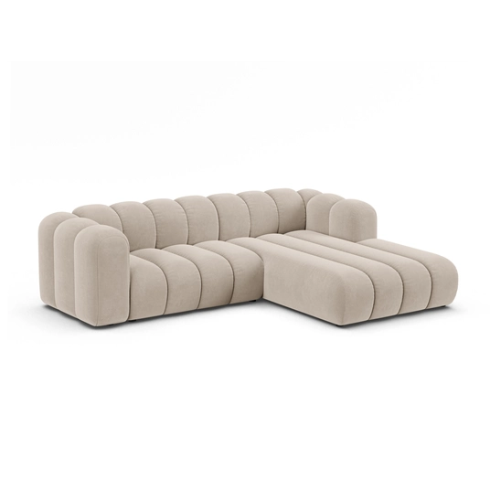 Velvet Modular Right Corner Sofa, "Lupine", 4 Seats, 260x177x70, Beige
