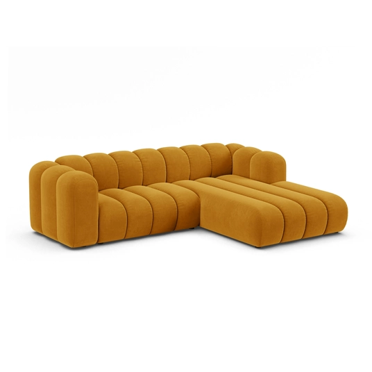 Velvet Modular Right Corner Sofa, "Lupine", 4 Seats, 260x177x70, Yellow