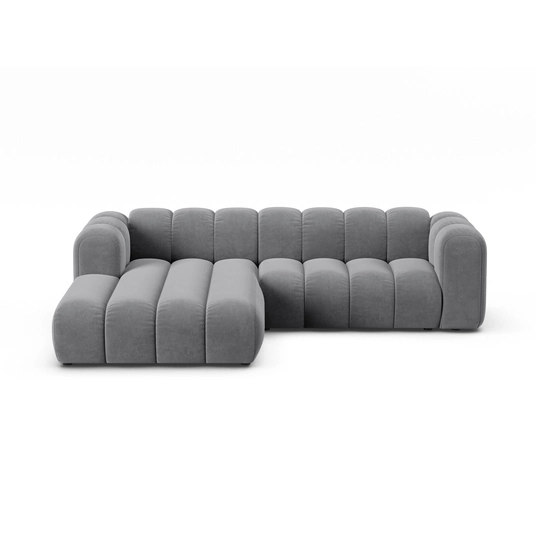 Velvet Modular Left Corner Sofa, "Lupine", 4 Seats, 260x177x70, Grey