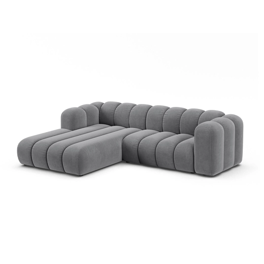 Velvet Modular Left Corner Sofa, "Lupine", 4 Seats, 260x177x70, Grey