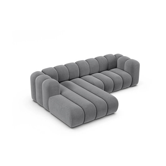Velvet Modular Left Corner Sofa, "Lupine", 4 Seats, 260x177x70, Grey