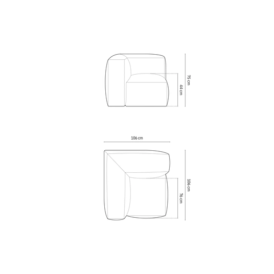 Modul Armless, "Martina", 1 Seat, 106x106x75, Cappuccino