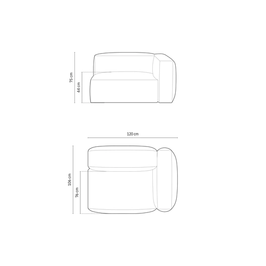 Boucle Modul Right, "Martina", 1 Seat, 120x106x75, Silver