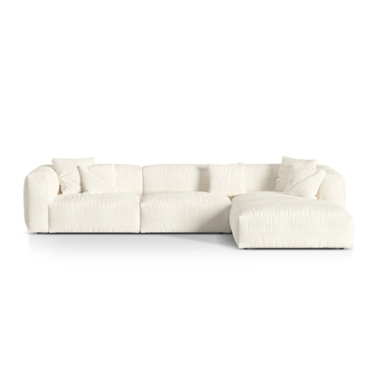 Boucle Modular Right Corner Sofa, "Martina", 3 Seats, 330x176x75, Ivory
