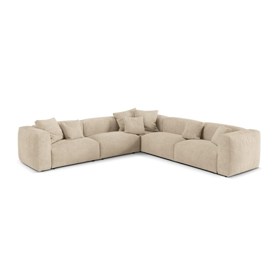 Velvet Symmetrical Modular Corner Sofa, "Martina", 5 Seats, 312x312x75, Light Beige