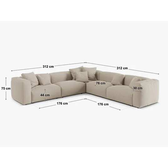 Boucle modular symmetrical corner sofa, "Martina", 5 Seats, 312x312x75, Grey Beige Melange