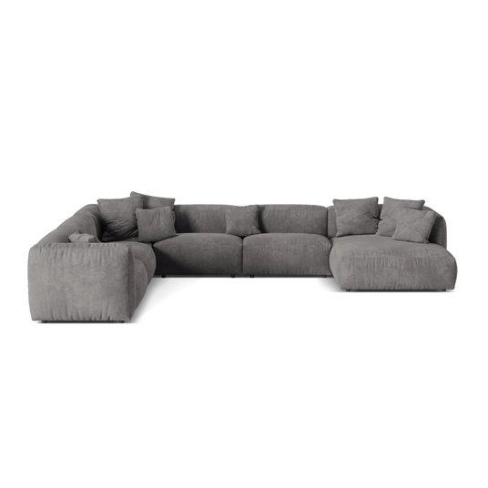 Velvet Modular Left Corner Sofa, "Martina", 6 Seats, 404x312x75, Grey