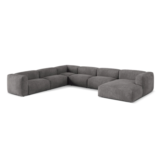 Velvet Modular Left Corner Sofa, "Martina", 6 Seats, 404x312x75, Grey