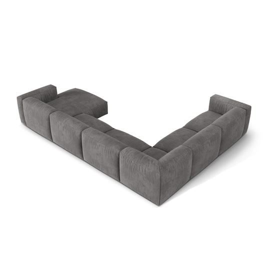 Velvet Modular Left Corner Sofa, "Martina", 6 Seats, 404x312x75, Grey