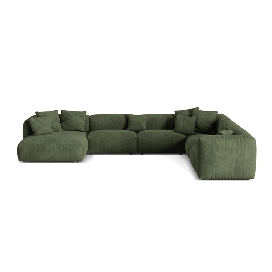 Velvet Modular Right Corner Sofa, "Martina", 6 Seats, 404x312x75, Green