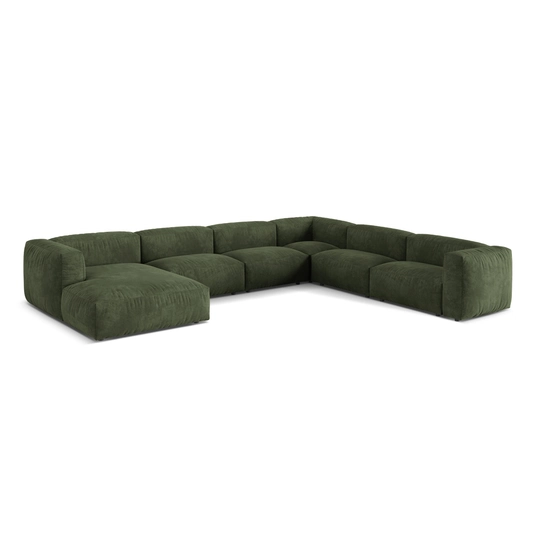 Velvet Modular Right Corner Sofa, "Martina", 6 Seats, 404x312x75, Green