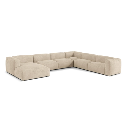 Velvet Modular Right Corner Sofa, "Martina", 6 Seats, 404x312x75, Light Beige