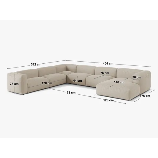 Modular Right Corner Sofa, "Martina", 6 Seats, 404x312x75, Black