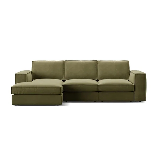 Velvet Modular Left Corner Sofa, "Pola", 3 Seats, 284x158x88, Green