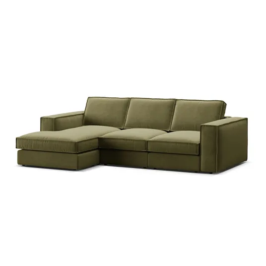 Velvet Modular Left Corner Sofa, "Pola", 3 Seats, 284x158x88, Green