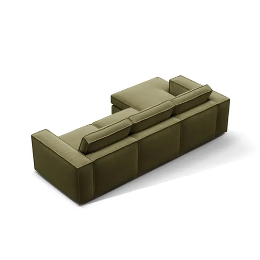 Velvet Modular Left Corner Sofa, "Pola", 3 Seats, 284x158x88, Green
