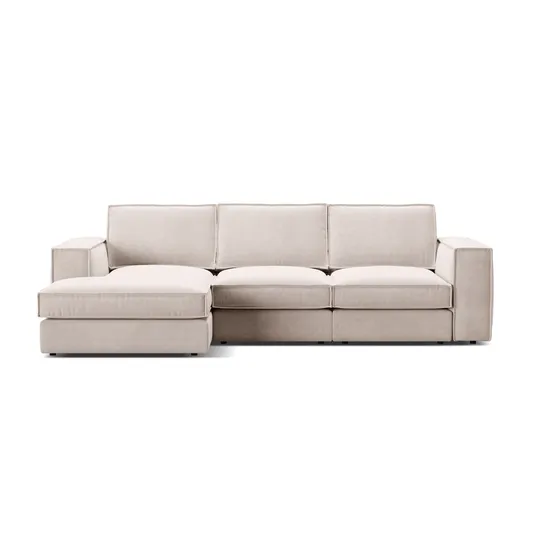 Velvet Modular Left Corner Sofa, "Pola", 3 Seats, 284x158x88, Beige