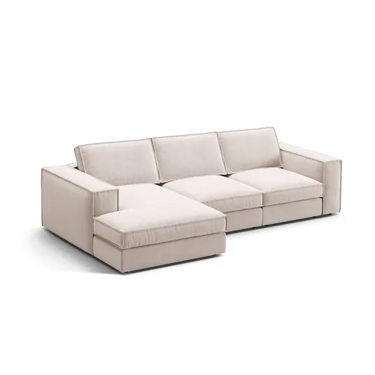 Velvet Modular Left Corner Sofa, "Pola", 3 Seats, 284x158x88, Beige