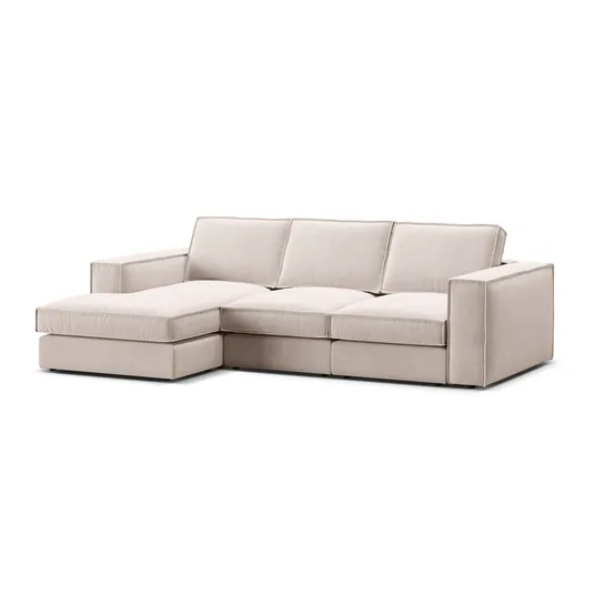 Velvet Modular Left Corner Sofa, "Pola", 3 Seats, 284x158x88, Beige