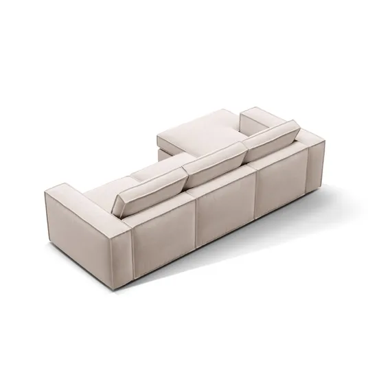Velvet Modular Left Corner Sofa, "Pola", 3 Seats, 284x158x88, Beige