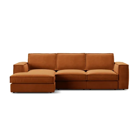 Velvet Modular Left Corner Sofa, "Pola", 3 Seats, 284x158x88, Terracotta