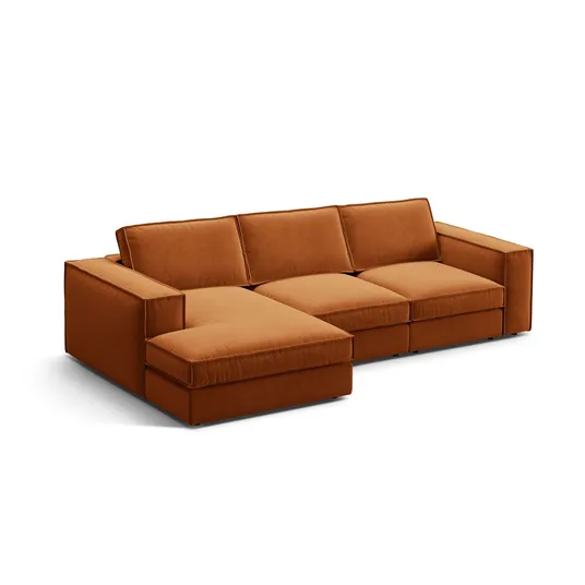 Velvet Modular Left Corner Sofa, "Pola", 3 Seats, 284x158x88, Terracotta