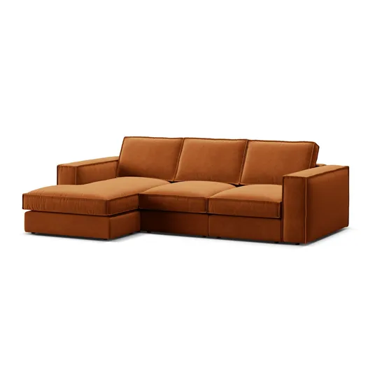Velvet Modular Left Corner Sofa, "Pola", 3 Seats, 284x158x88, Terracotta